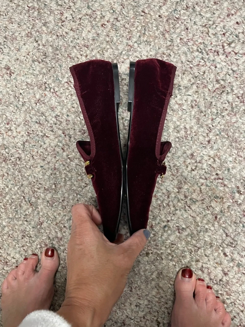 Zara Velvet Slip-On flat Loafers with Gold Bit - Burgundy - Picture 4 of 7